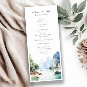 Soft Coastal Thailand Seascape Wedding Program Invitation