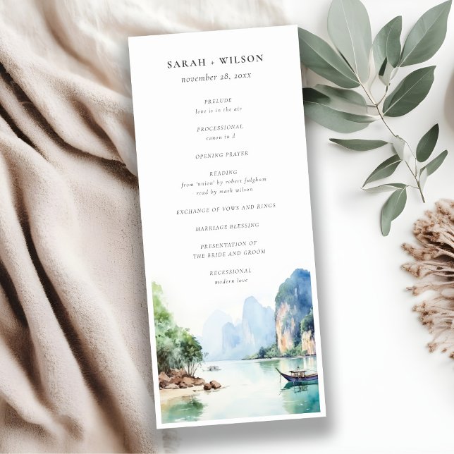 Soft Coastal Thailand Seascape Wedding Program Invitation (Creator Uploaded)