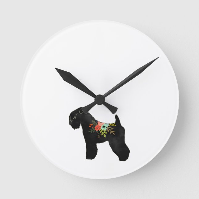 Soft Coat Wheaten Terrier Boho Floral Silhouette Round Clock (Front)