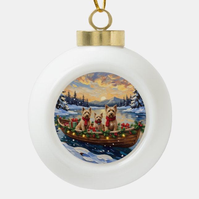 Soft Coated Wheaten Terrier Christmas Boat Holiday Ceramic Ball Christmas Ornament (Front)