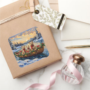 Soft Coated Wheaten Terrier Christmas Boat Holiday Square Sticker