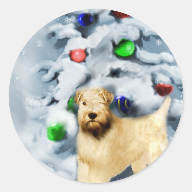 Soft Coated Wheaten Terrier Christmas Classic Round Sticker (Front)