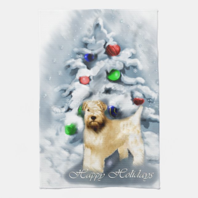 Soft Coated Wheaten Terrier Christmas Tea Towel (Vertical)