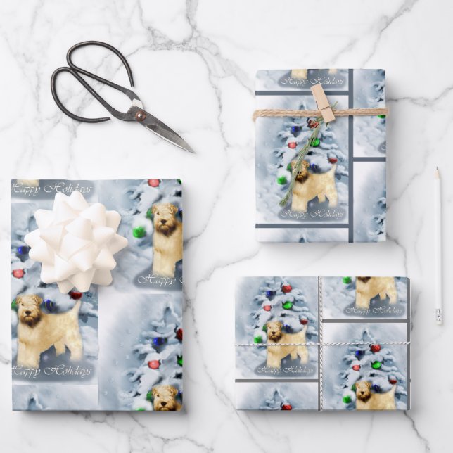 Soft Coated Wheaten Terrier Christmas Wrapping Paper Sheet (Front)