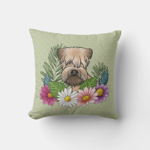 Soft-Coated Wheaten Terrier Colourful Flowers Gree Cushion
