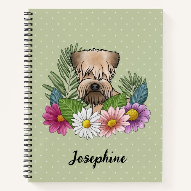 Soft-Coated Wheaten Terrier Colourful Flowers Gree Notebook (Front)