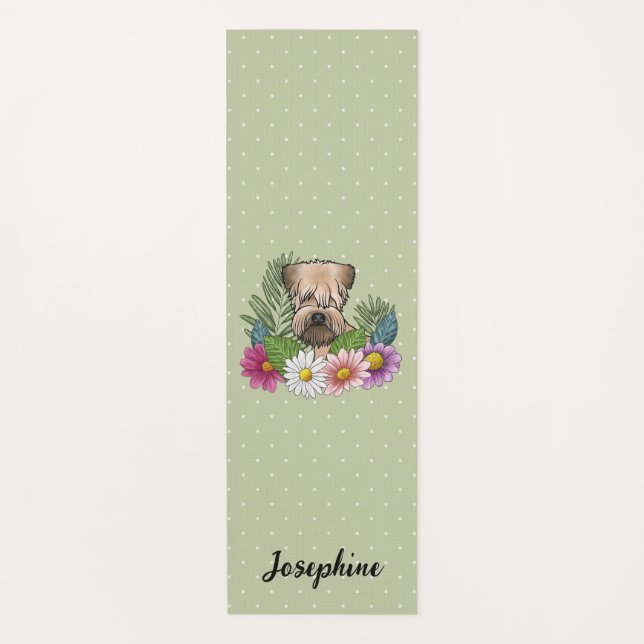 Soft-Coated Wheaten Terrier Colourful Flowers Gree Yoga Mat (Front)