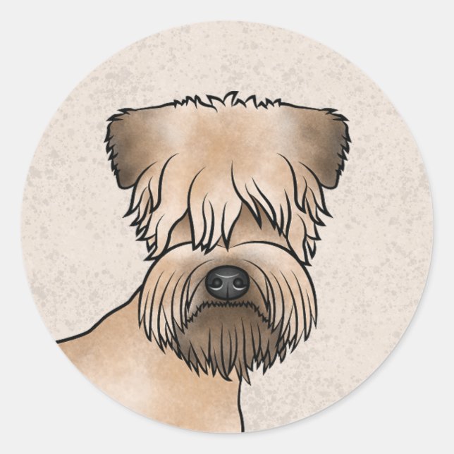 Soft-Coated Wheaten Terrier Cute Dog Head On Beige Classic Round Sticker (Front)