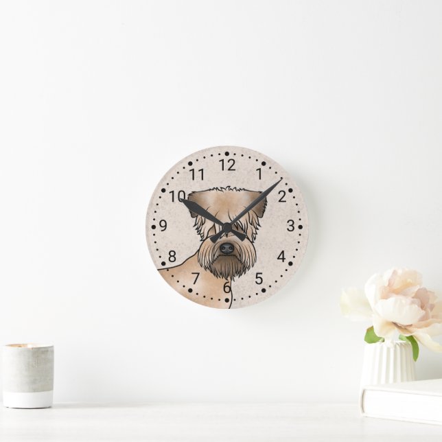 Soft-Coated Wheaten Terrier Cute Dog Head On Beige Round Clock (Home)