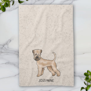 Soft-Coated Wheaten Terrier Dog On Beige With Name Tea Towel