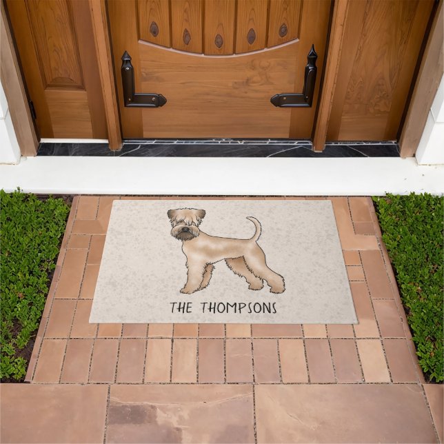 Soft-Coated Wheaten Terrier Dog On Beige With Text Doormat (Outdoor)