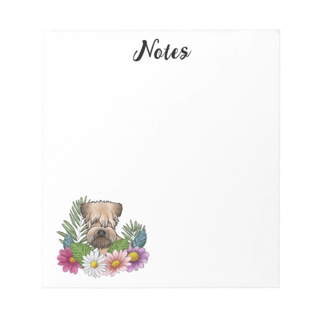 Soft-Coated Wheaten Terrier Head Colourful Flowers Notepad (Front)