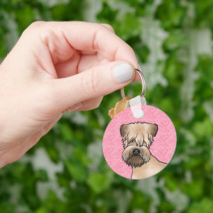 Soft-Coated Wheaten Terrier Head On Pink Hearts Key Ring