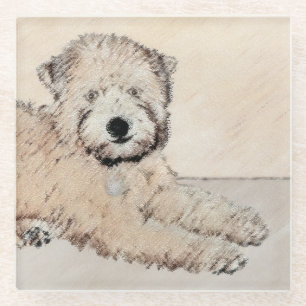 Soft Coated Wheaten Terrier Painting Original Art Glass Coaster