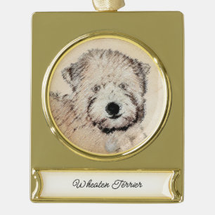Soft Coated Wheaten Terrier Painting Original Art Gold Plated Banner Ornament