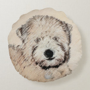 Soft Coated Wheaten Terrier Painting Original Art Round Cushion