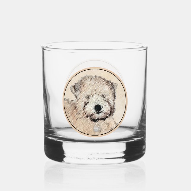Soft Coated Wheaten Terrier Painting Original Art Whiskey Glass (Front)