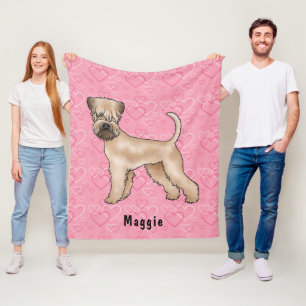 Soft-Coated Wheaten Terrier Pink Hearts And Name Fleece Blanket