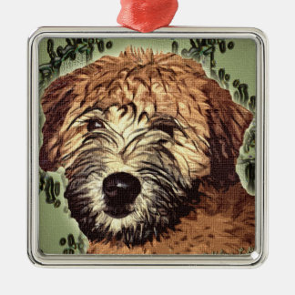 Soft-Coated Wheaten Terrier Puppy with Wet Face Metal Tree Decoration