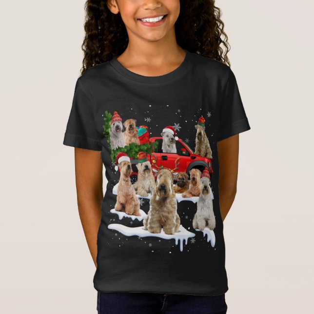 Soft coated Wheaten Terrier Red Truck Christmas Tr T-Shirt (Front)