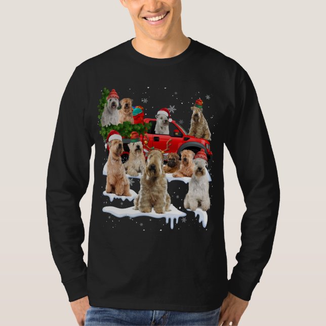 Soft coated Wheaten Terrier Red Truck Christmas Tr T-Shirt (Front)