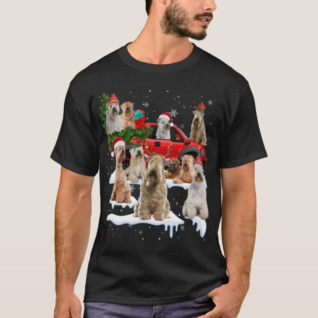Soft coated Wheaten Terrier Red Truck Christmas Tr T-Shirt (Front)