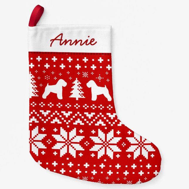 Soft Coated Wheaten Terrier Silhouettes Dog Custom Small Christmas Stocking (Front)