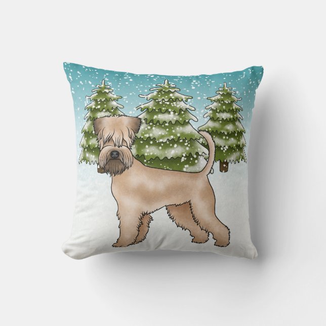 Soft-Coated Wheaten Terrier Snowy Winter Forest Cushion (Front)