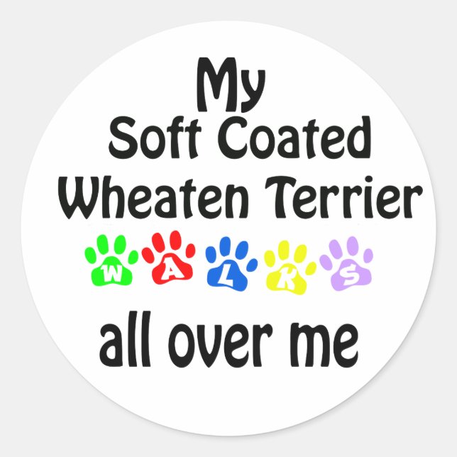 Soft Coated Wheaten Terrier Walks Design Classic Round Sticker (Front)