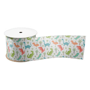 Soft Colors Dinosaurs Palm Trees Kids Satin Ribbon