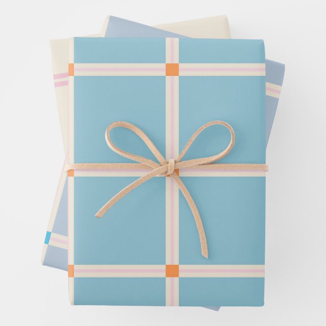Soft Colour Grid Pattern with Warm Accent Minimal Wrapping Paper Sheet (In situ)
