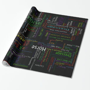 Soft Colour Horse Dressage Terms on Black Wrapping Paper