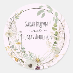 Soft Colour Wild Flowers Baby Pink Classic Round Sticker