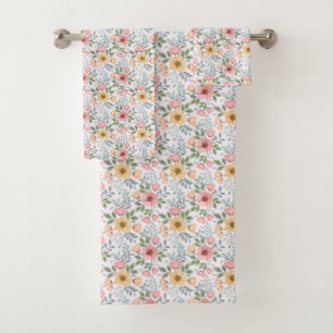 Soft Coloured Flower Pattern Bath Towel Set