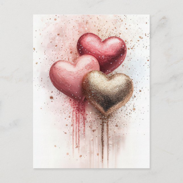 Soft coloured glitter Hearts  Valentine's Greeting Postcard (Front)