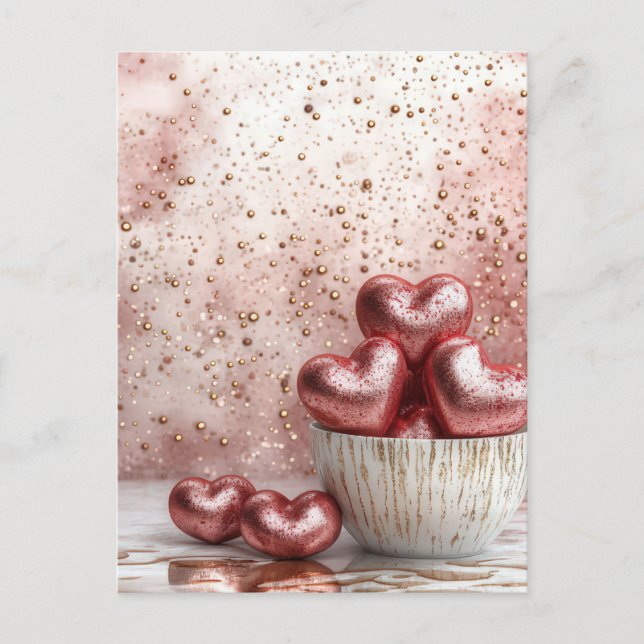 Soft coloured glitter Hearts  Valentine's Greeting Postcard (Front)