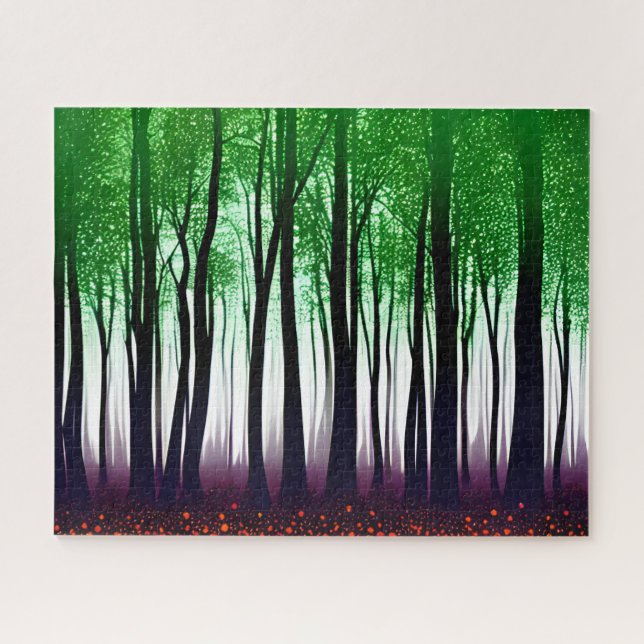 Soft Coloured Green Purple Red Mystical Forest Jigsaw Puzzle (Horizontal)