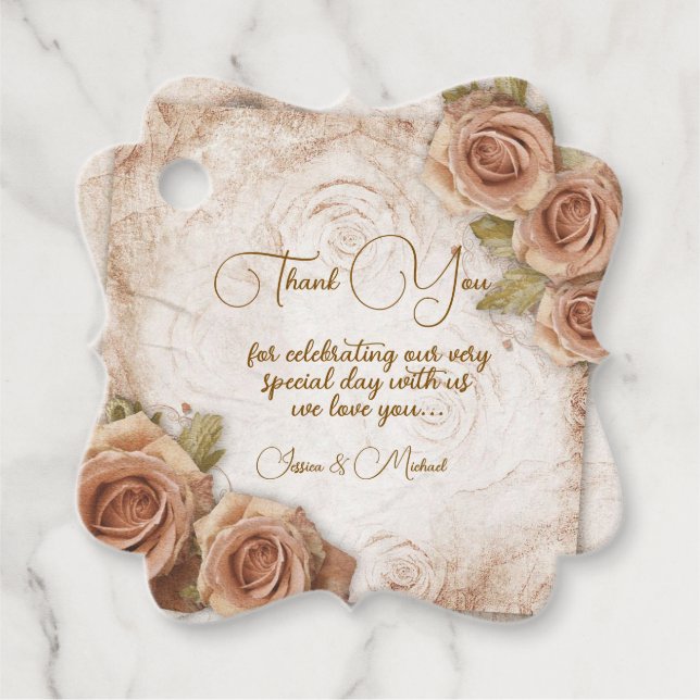 Soft Coloured Roses Wedding Favour Tags (Front)