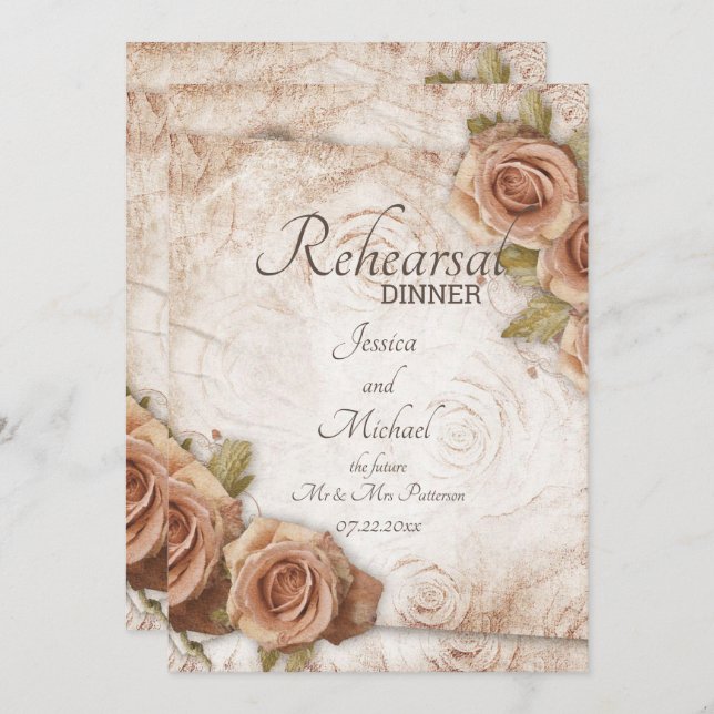Soft Coloured Roses Wedding Rehearsal Dinner Invitation (Front/Back)