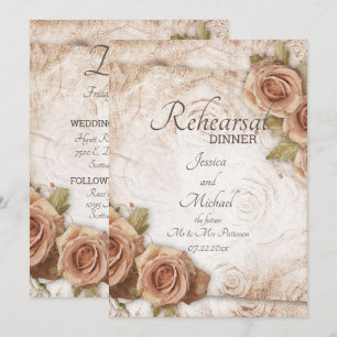 Soft Coloured Roses Wedding Rehearsal Dinner Invitation