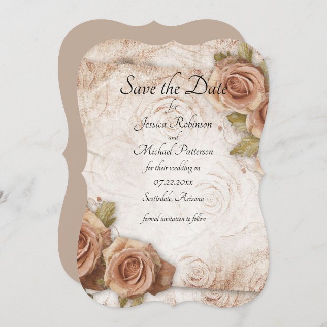 Soft Coloured Roses Wedding Save The Date (Front/Back)