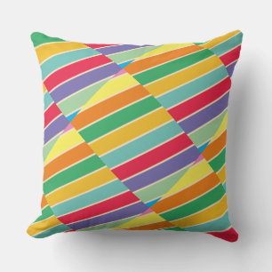 Soft Coloured Throw Pillow with Strips Design.