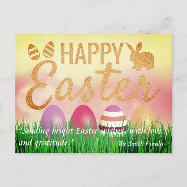 Soft Colourful Happy Easter with Eggs Personalised Postcard (Front)