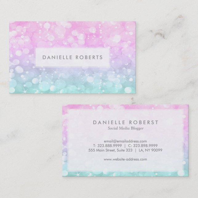 Soft colours bokeh sparkling glitter business card (Front/Back)