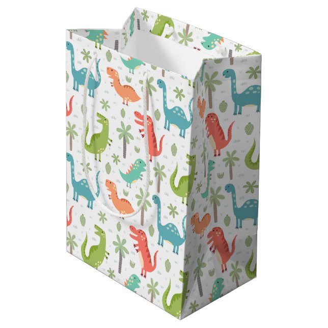 Soft Colours Dinosaurs Palm Trees Kids Medium Gift Bag (Back Angled)