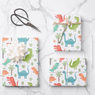 Soft Colours Dinosaurs Palm Trees Kids Wrapping Paper Sheet