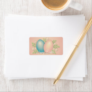 Soft colours easter egg and spring daisy flowers label