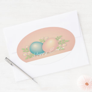 Soft colours easter egg and spring daisy flowers oval sticker