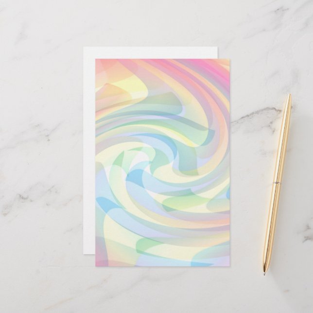 Soft Colours Pastel Swirl Yellow Pink Blue Abstrac Stationery (Front/Back In Situ)