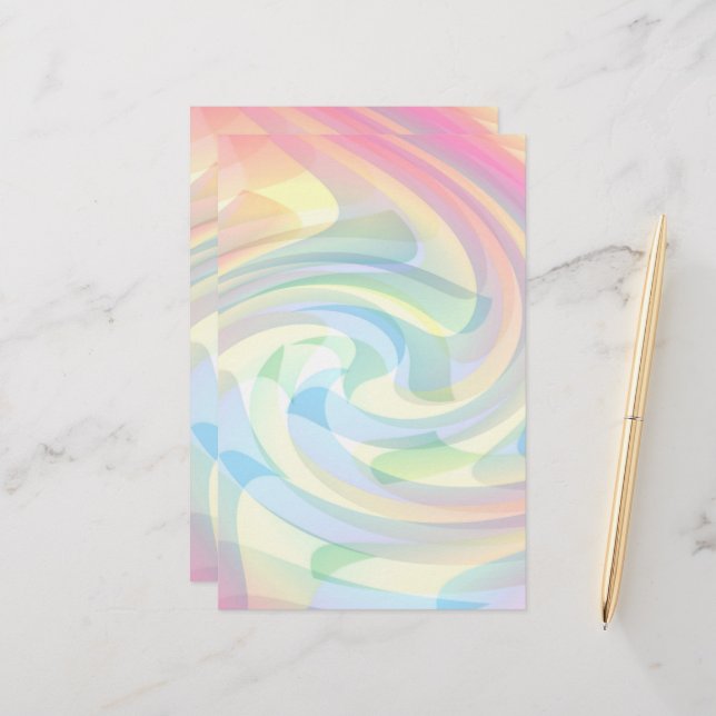 Soft Colours Pastel Swirl Yellow Pink Blue Abstrac Stationery (Front/Back In Situ)